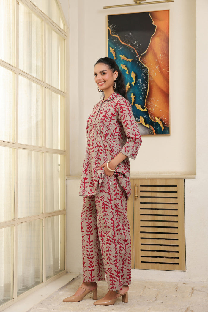 Flowing Leaves Printed Cotton Co-ord Set