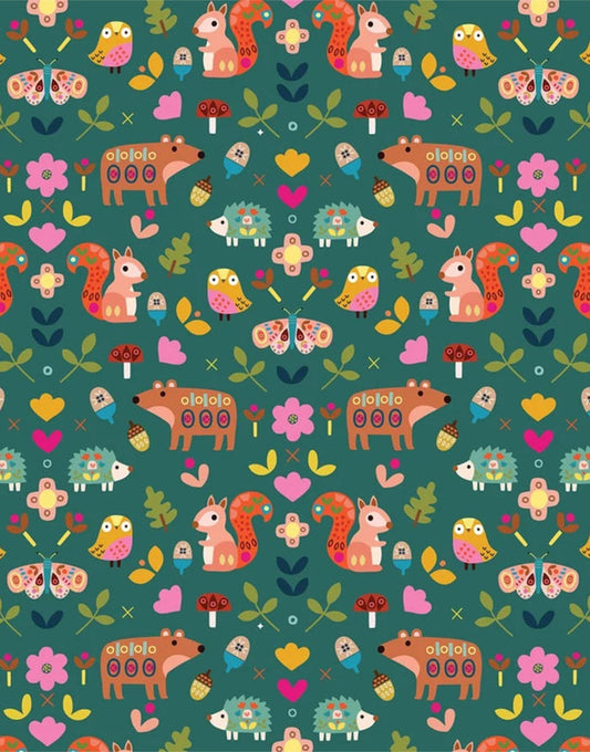 Forest Friends Quilting Cotton Fabric, Amberwood by Sally Payne, Thread & Ink Studio