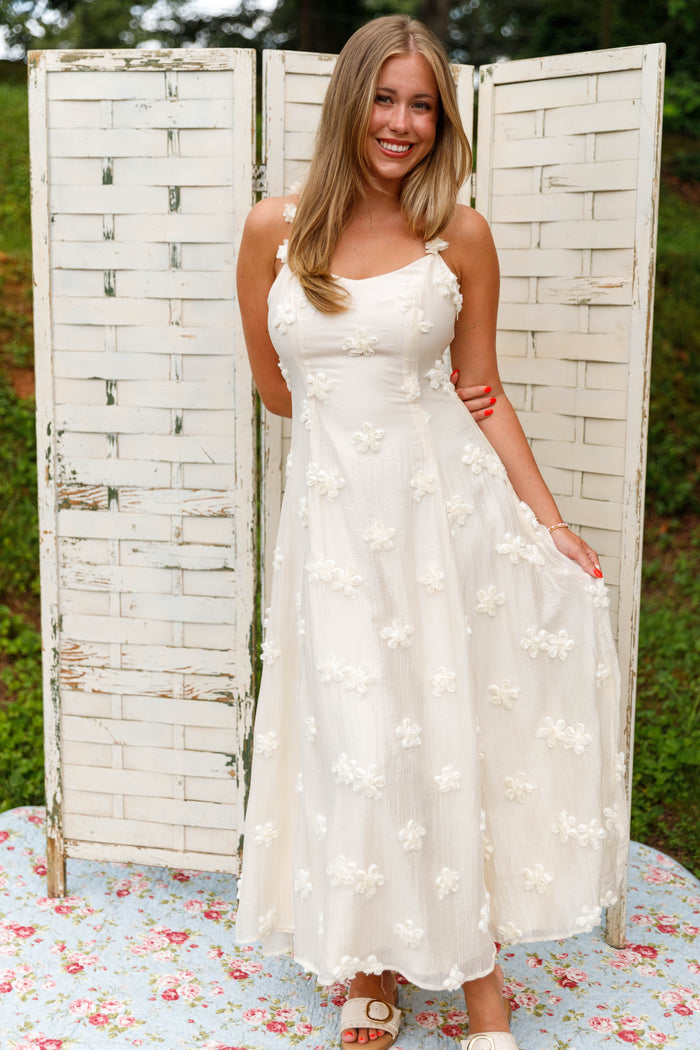 Ivory Floral Appliqué Maxi Dress- Women's Bridal Dresses- Mable Maxi Dress