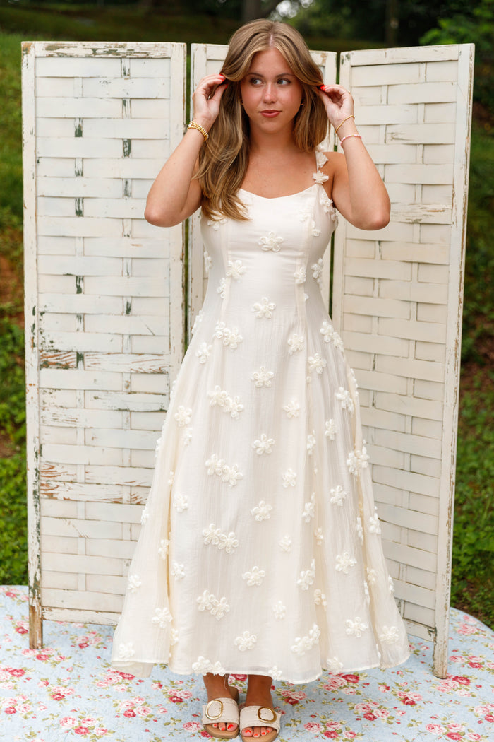 Ivory Floral Appliqué Maxi Dress- Women's Bridal Dresses- Mable Maxi Dress