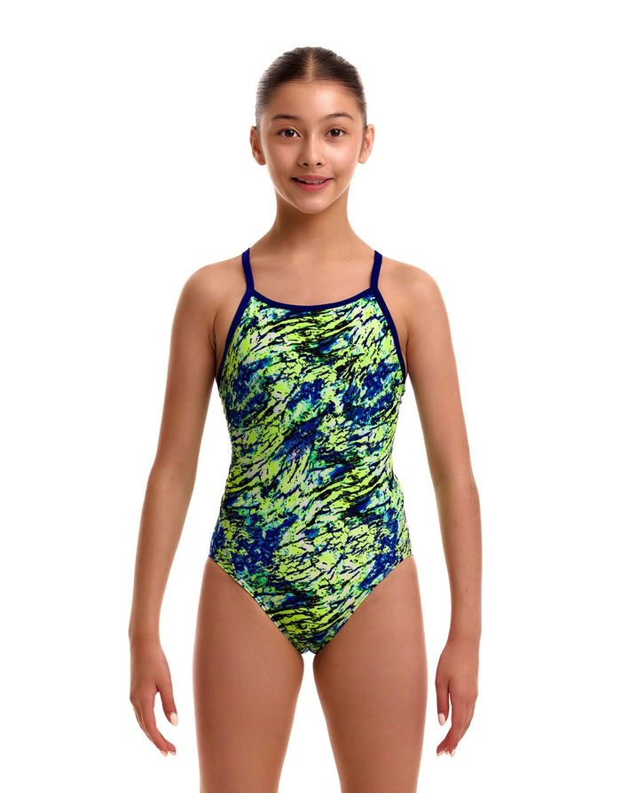 Funkita Girls Scaled Back Diamond Back Swimsuit - Green/Blue