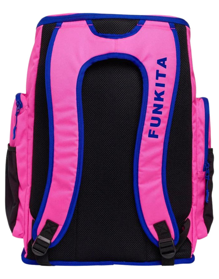 Funkita Tidal Blast Space Case Backpack in pink and blue with mesh details