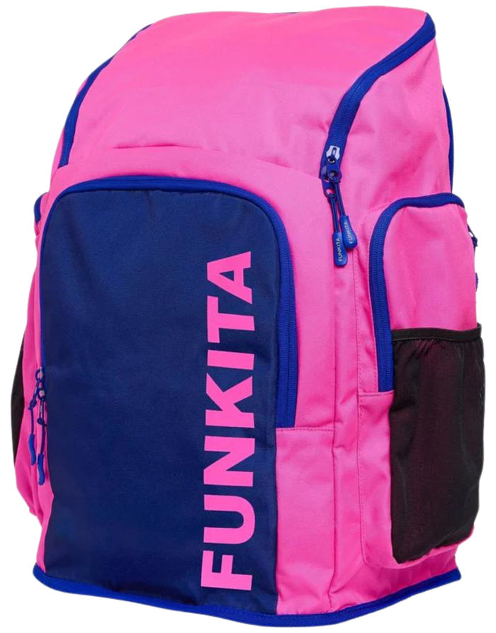 Funkita Tidal Blast Space Case backpack in pink and navy with blue accents