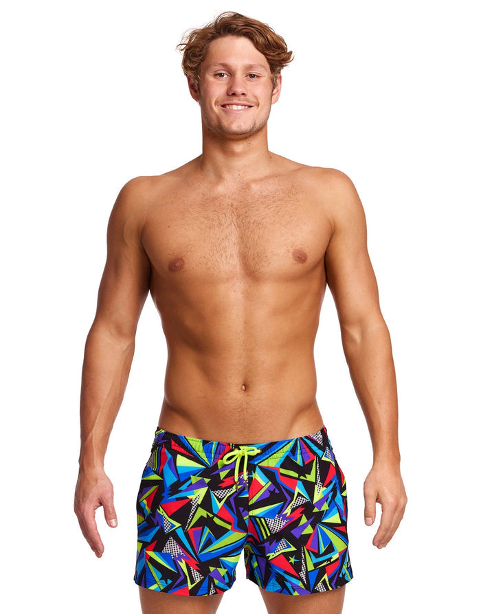 Funky Trunks Beat It shorty swim shorts in black multi with vibrant geometric pattern