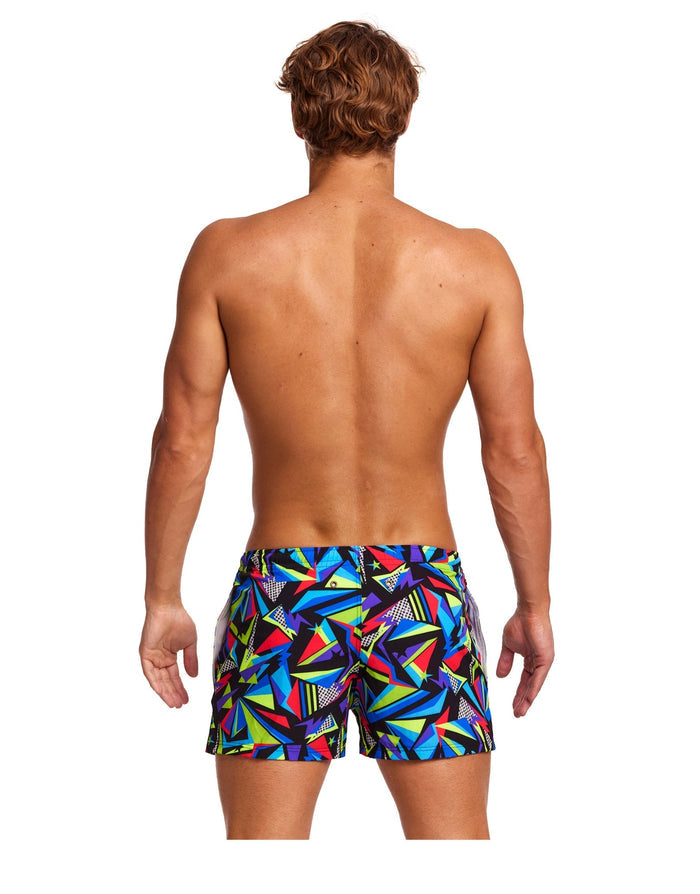 Funky Trunks Beat It shorty swim shorts in black multi with vibrant tropical geometric pattern