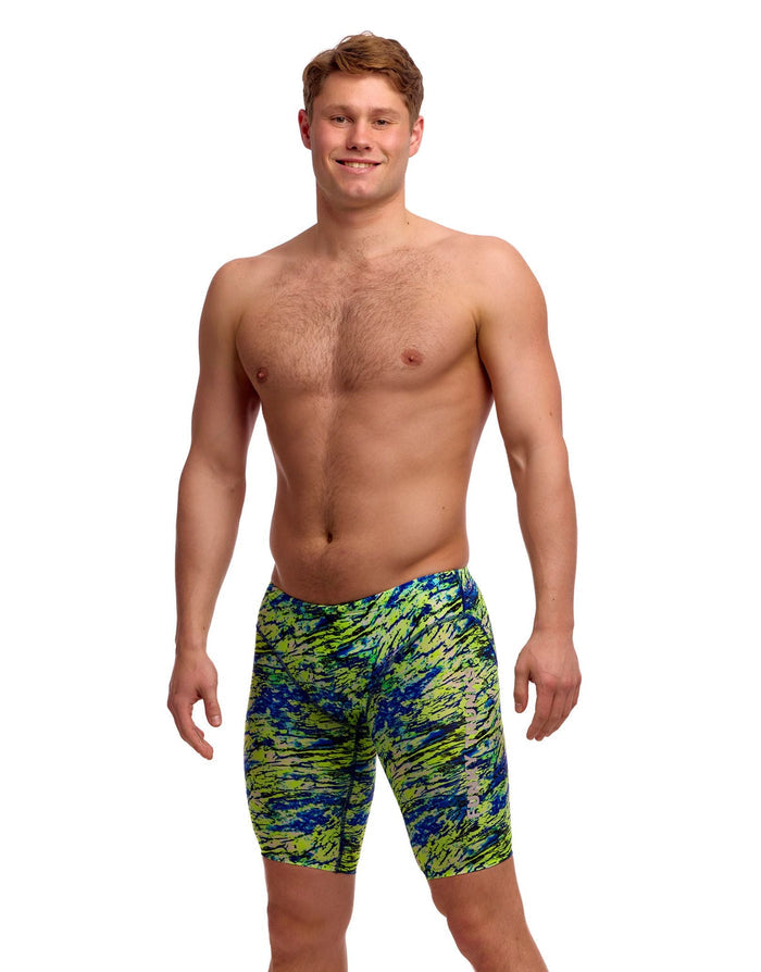 Funky Trunks Scaled Back Swim Fast Training Jammers - Green/Blue