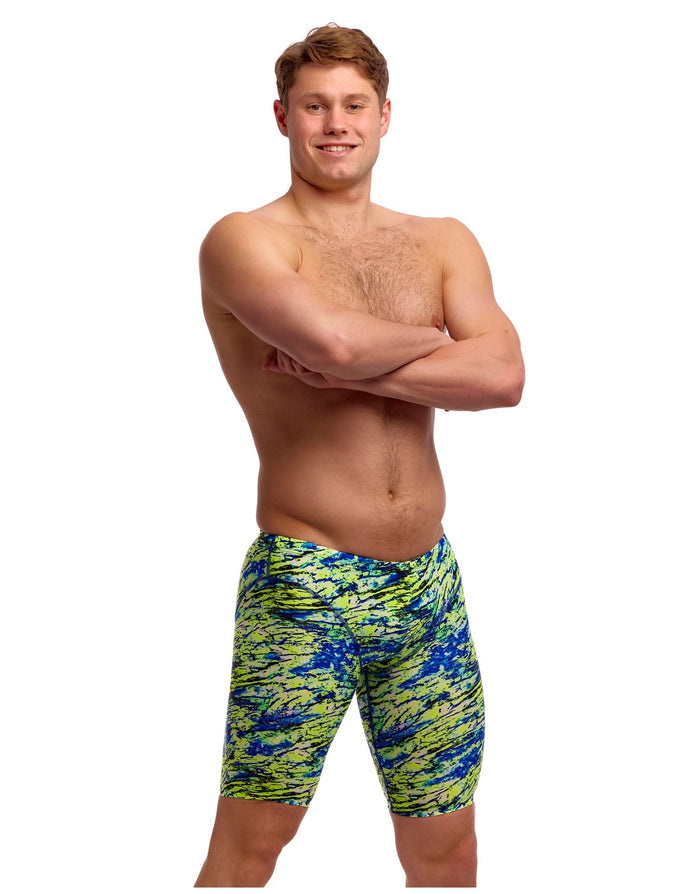 Funky Trunks Scaled Back Swim Fast Training Jammers - Green/Blue