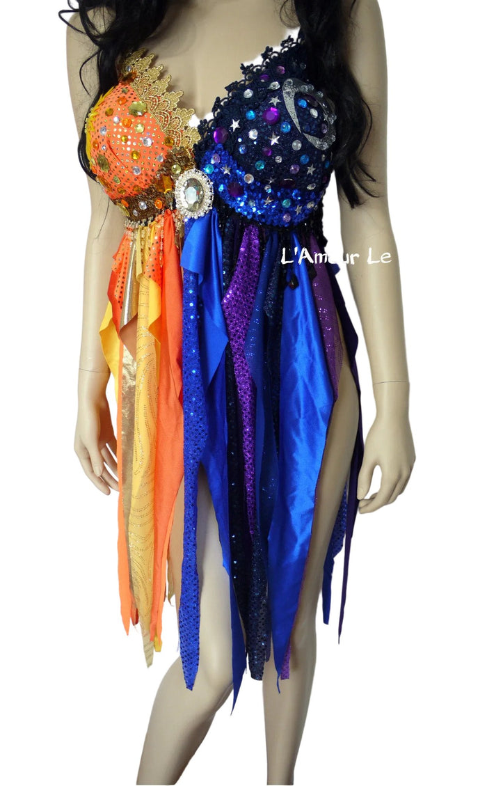 Galaxy Sun and Moon Baby Doll Rave Bra Dress
