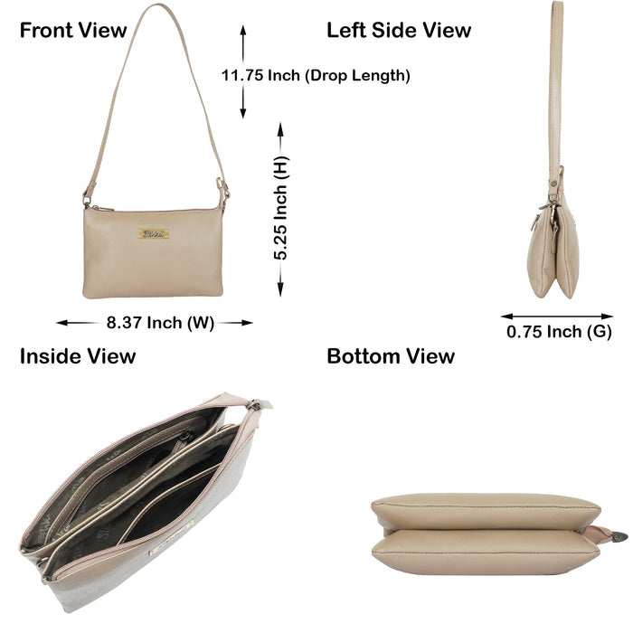 Women's taupe leather crossbody sling bag for work, travel, and daily use-infographic image