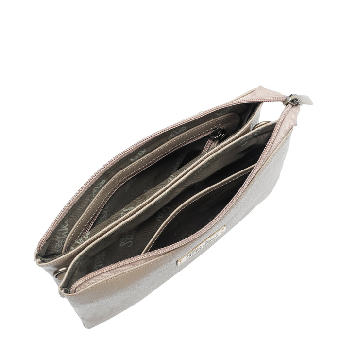 Women's taupe leather crossbody sling bag for work, travel, and daily use-inner view