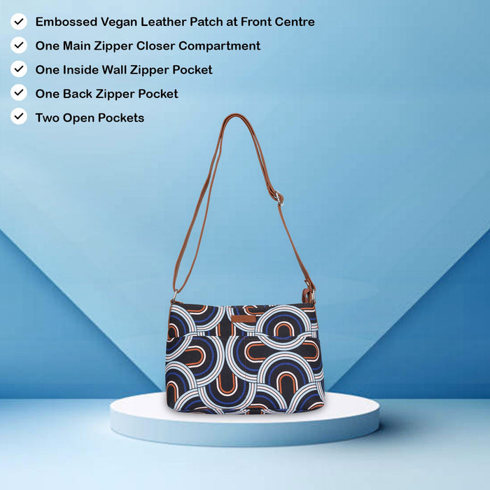 Abstract printed canvas shoulder‑sling bag with soft relaxed silhouette for office and daily use-feature image