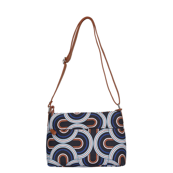 Abstract printed canvas shoulder‑sling bag with soft relaxed silhouette for office and daily use-back image