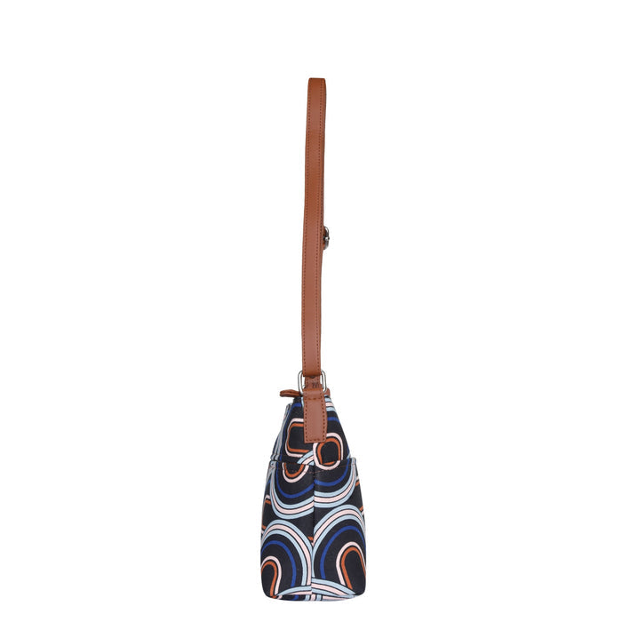 Abstract printed canvas shoulder‑sling bag with soft relaxed silhouette for office and daily use-side image