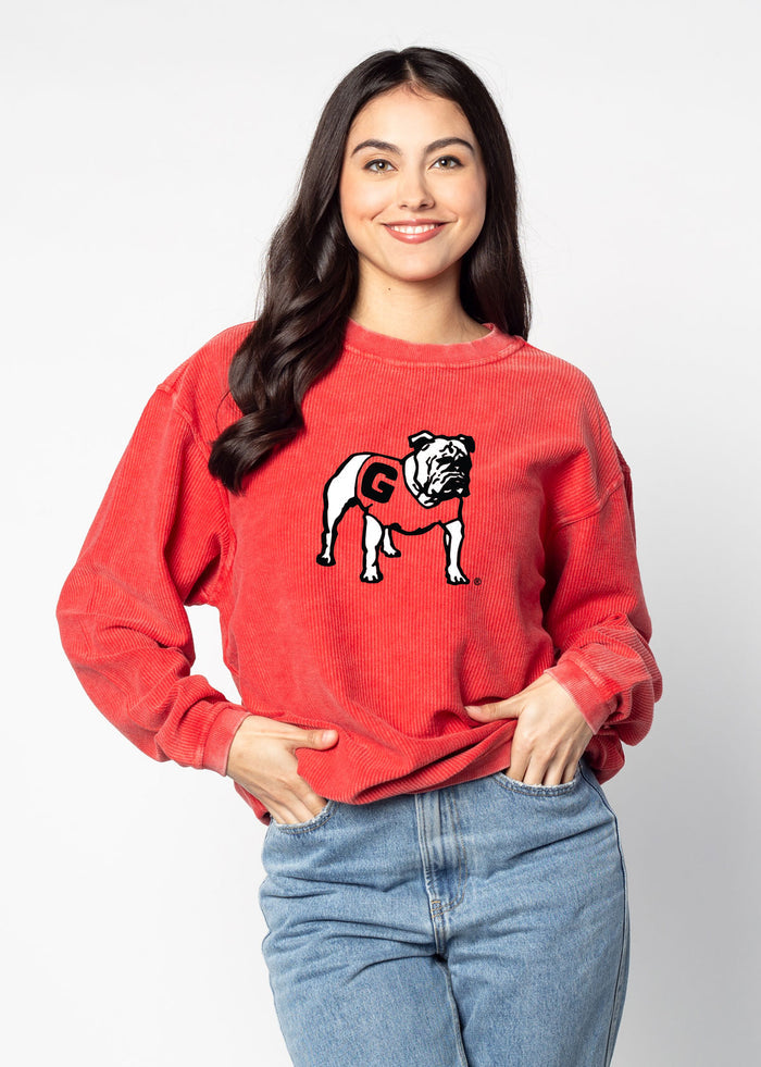 Georgia Bulldogs Unisex Red Oversized Premium cotton corded fleece Sweatshirt with Super soft hand feel, vintage wash and ribbed crew neckline, cuffs, and hemline