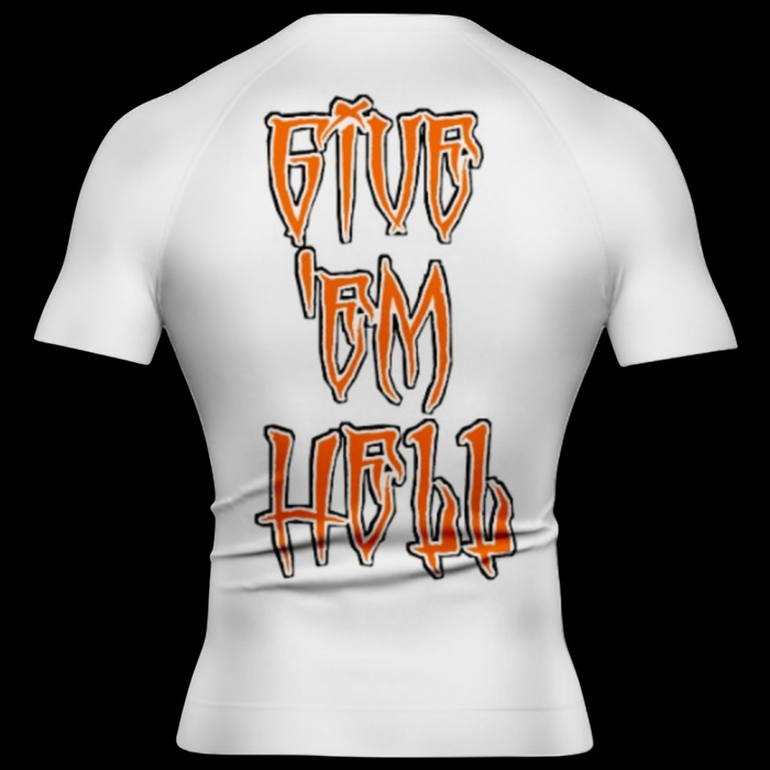Brutal Cuddlers UT inspired BJJ rashguard back design for grappling training white