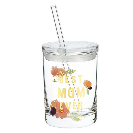 Glass DOF with Lid and Straw - Best Mom Ever