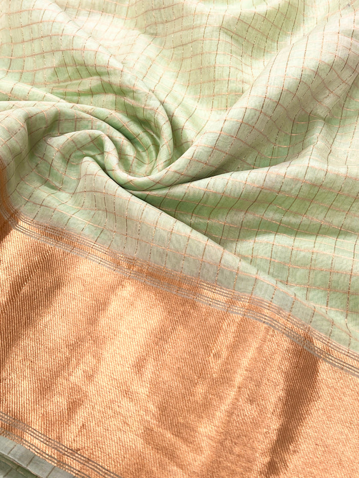 Gold zari checked fabric with border