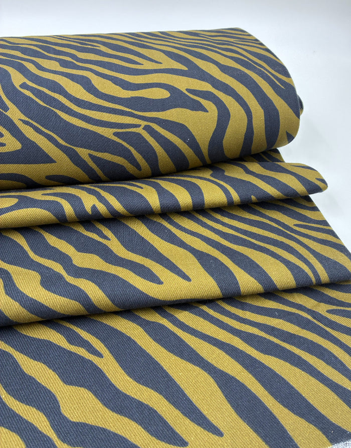 Golden Savannah Zebra Cotton Twill Fabric
