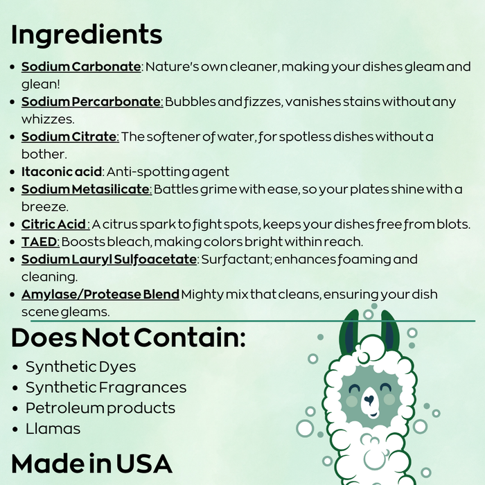 Green Llama - Fragrance & PVA Free Dishwasher Tablets (40ct)