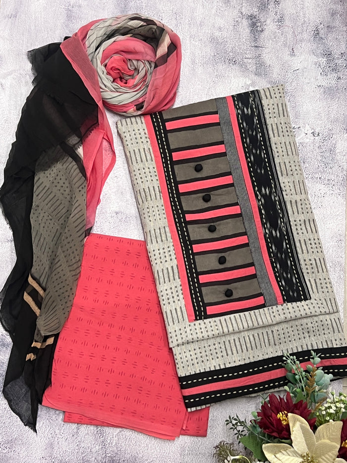 Grey cotton Ikat applique set