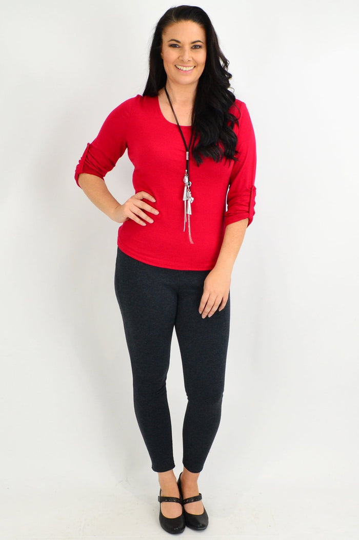 Grey fleece-lined full-length leggings from Whispers, shown in a cozy winter outfit with a soft, comfortable fit and a smooth fabric finish.
