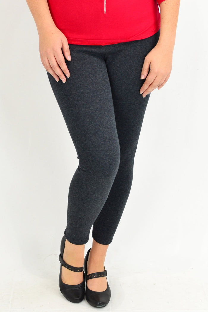 Grey fleece-lined full-length leggings by Whispers, showing comfortable, cozy leggings perfect for winter wear.