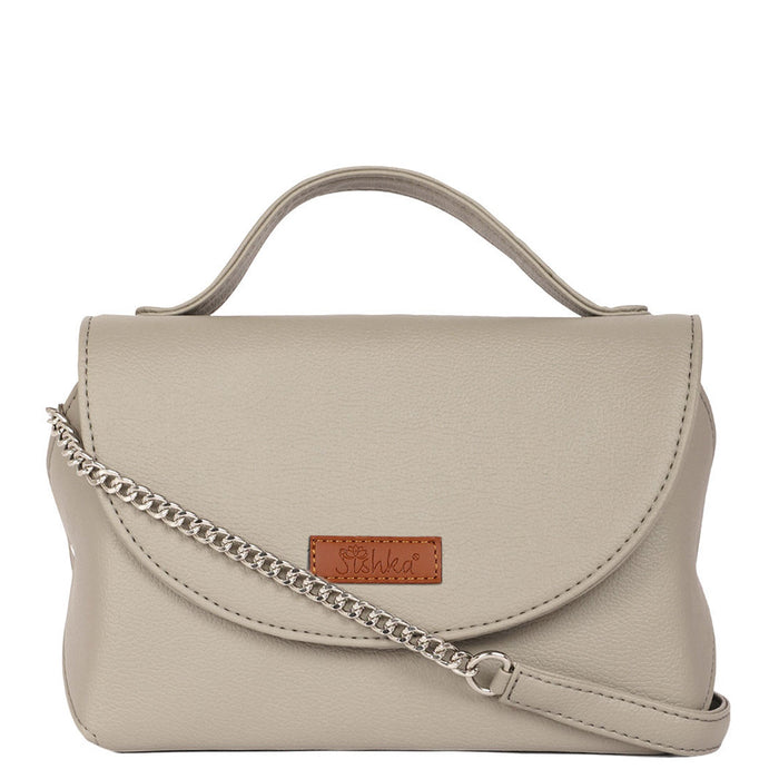 Women’s grey vegan leather top handle crossbody sling shoulder bag