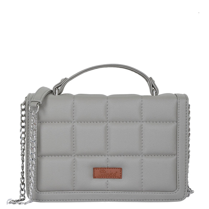 Women’s grey padded vegan leather top handle crossbody sling shoulder bag