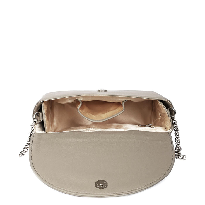Women’s grey vegan leather top handle crossbody sling shoulder bag-inner view