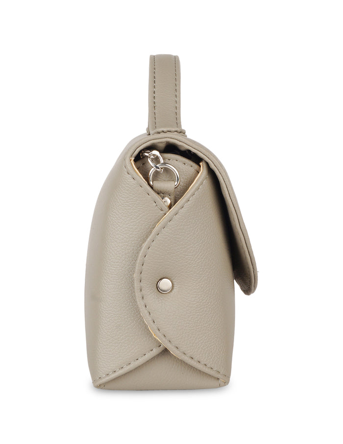 Women’s grey vegan leather top handle crossbody sling shoulder bag-side view