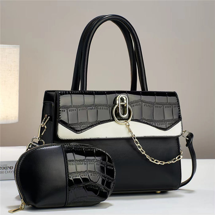 H1781 - Retro Crocodile Pattern 2pc Handbag Set