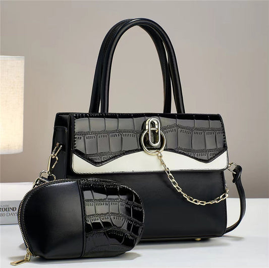 H1781 - Retro Crocodile Pattern 2pc Handbag Set
