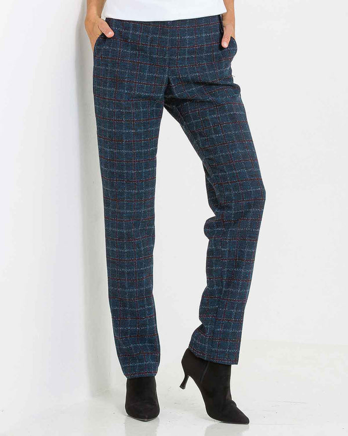 Hadley Checked Poly Mix Pull On Trousers - The Classic Boutique