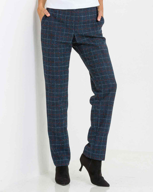 Hadley Checked Poly Mix Pull On Trousers - The Classic Boutique