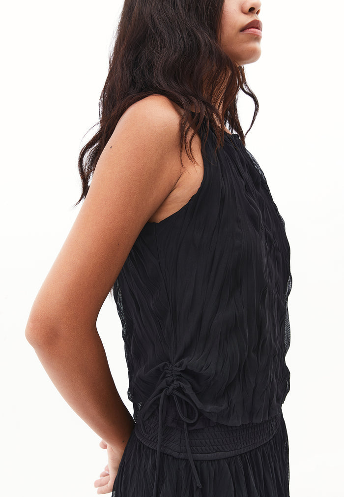 Halter Neck Crinkled Look Blouse - BLACK