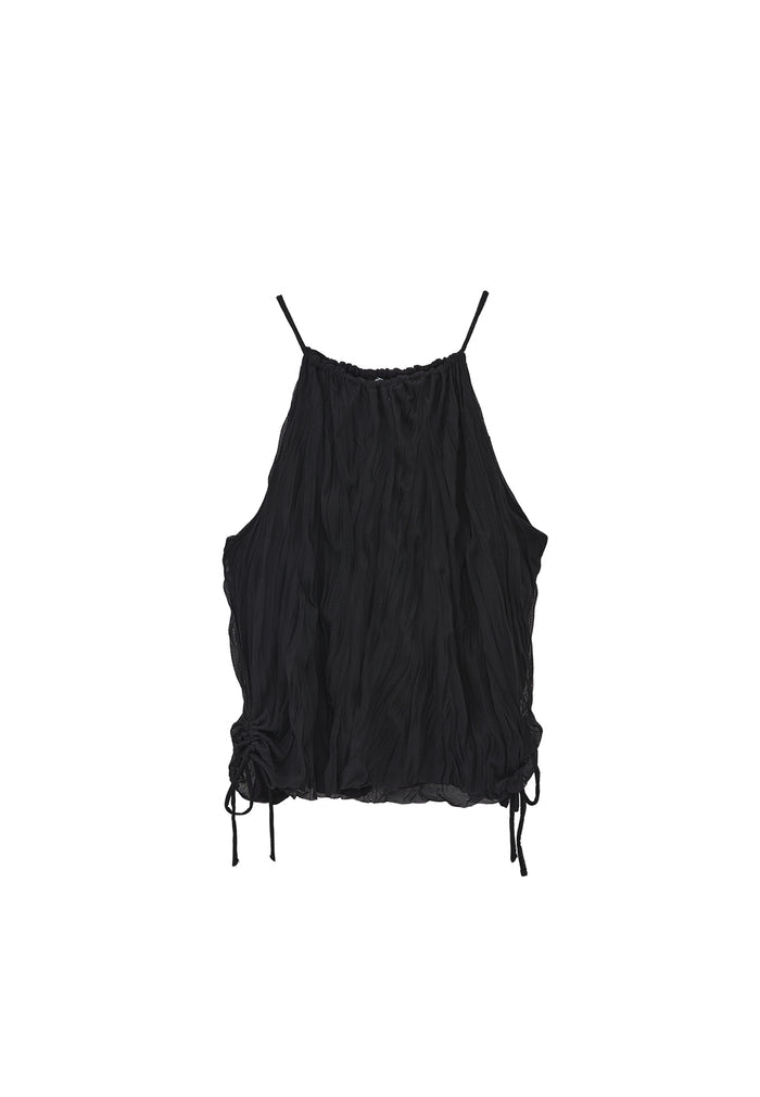 Halter Neck Crinkled Look Blouse - BLACK