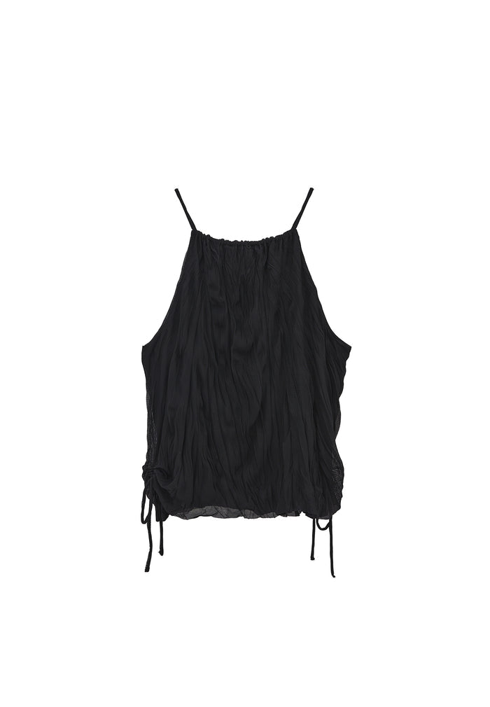 Halter Neck Crinkled Look Blouse - BLACK