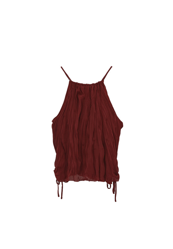 Halter Neck Crinkled Look Blouse - FIRED BRICK