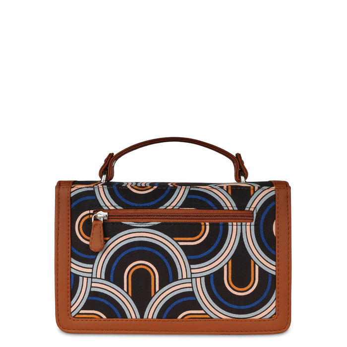 Abstract printed canvas crossbody sling bag with slim horizontal silhouette for office and daily use-back image