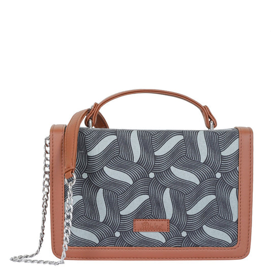 Olive green printed canvas crossbody sling bag with slim horizontal silhouette for travel and everyday use