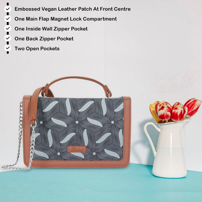 Olive green printed canvas crossbody sling bag with slim horizontal silhouette for travel and everyday use-feature image