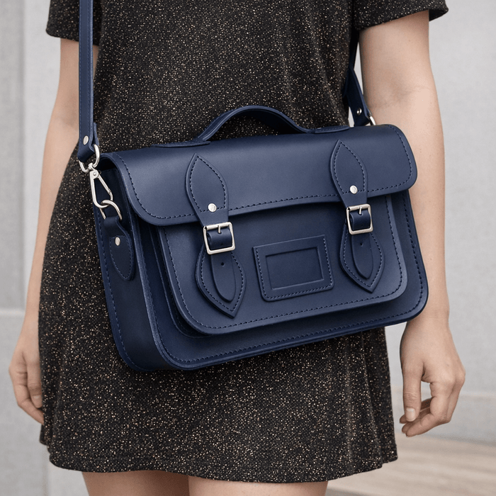 Handmade Leather Satchel - Navy Blue - Bascora