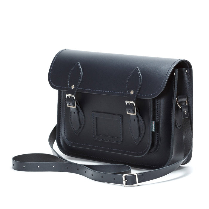 Handmade Leather Satchel - Navy Blue - Bascora