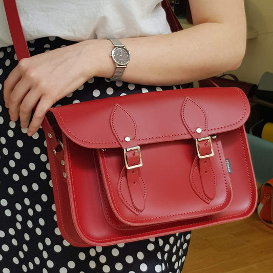 Handmade Leather Satchel - Red - Bascora