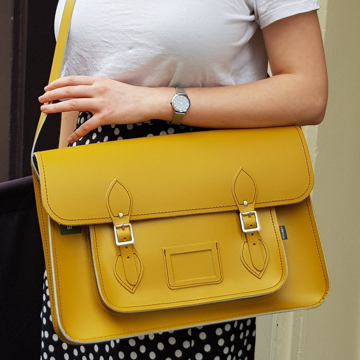 Handmade Leather Satchel - Yellow Ochre - Bascora