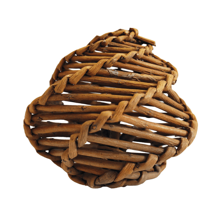 White background with a Happy Pet large 10cm willow ball for small pets.