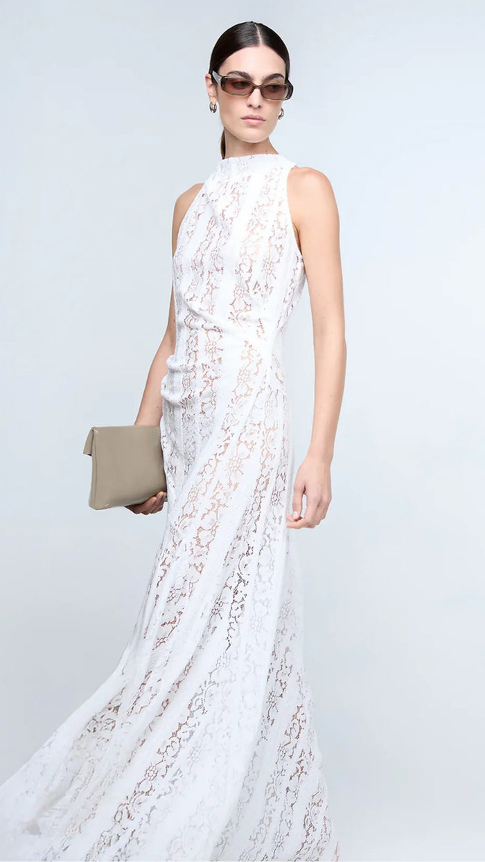 Henrietta High Neck Maxi Dress in White