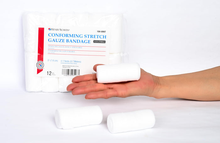 Henry Schein Conforming Stretch Gauze Bandage, 3" x 4.1 yards, Pack of 12, 8 ply, Non-Sterile