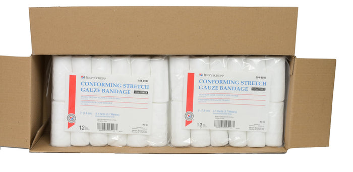 Henry Schein Conforming Stretch Gauze Bandage, 3" x 4.1 yards, Pack of 12, 8 ply, Non-Sterile