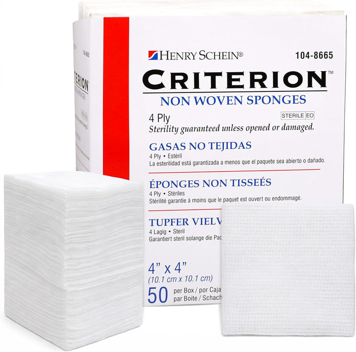 Henry Schein Criterion 4x4” Non-Woven Sponge- Rayon/Polyester Blend, 4-Ply, Sterile- 50/PK